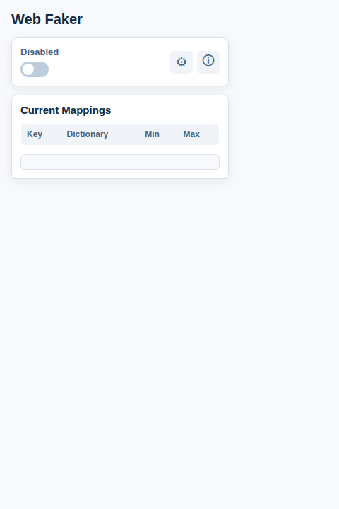 Web Faker Chrome extension popup screenshot